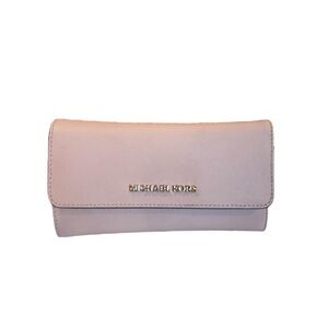 Michael Kors Womens Trifold Saffiano Wallet Jet Set Light Pink Leather